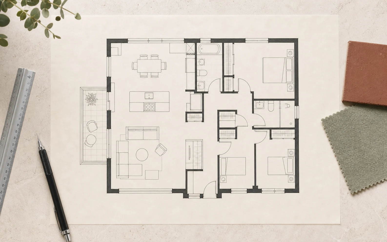 Clean measured 2D floor plan ready to recreate in an online floor plan creator