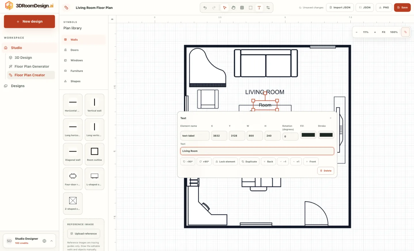 Measured floor plan with wall dimensions, room names, opening widths, and a ceiling-height note