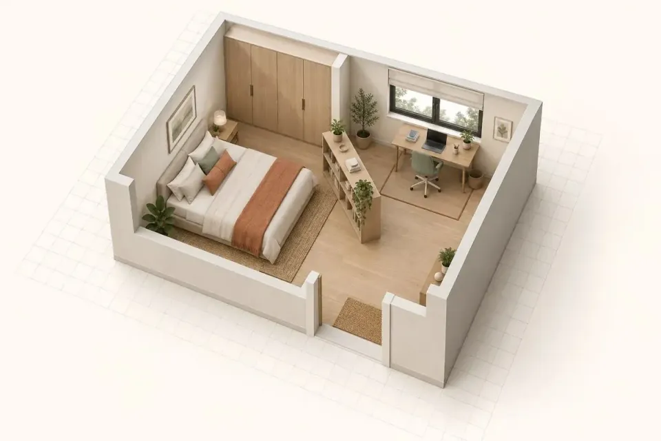 Floor plan to 3D design options showing multiple furnished layouts for industry review
