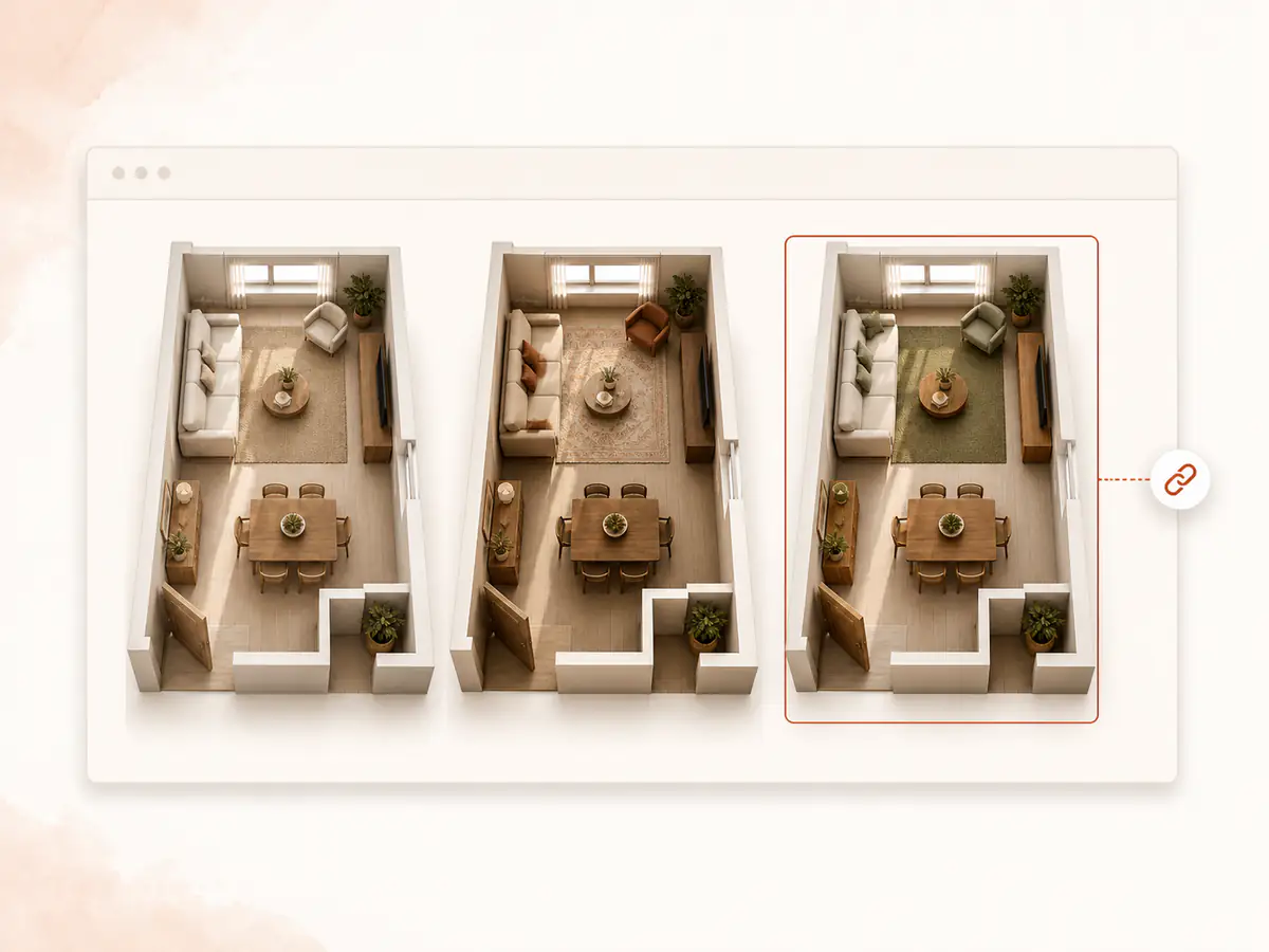 Interior design proposal with floor plans and room visuals
